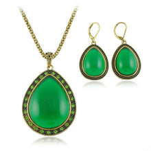 Load image into Gallery viewer, Vintage style green drop dangle earrings & necklace set