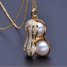 Load image into Gallery viewer, Unisex Gold Simulated Pearl Peanut With Crystals Link Necklace Set