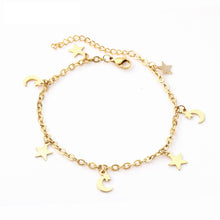 Load image into Gallery viewer, Ladies Gold Dainty & Minimalist Dangling Celestial Moon & Sun Anklet