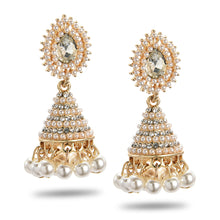 Load image into Gallery viewer, Ladies Vintage Round Wheel Cone White Simulated Pearl Rhinestone Drop Earrings