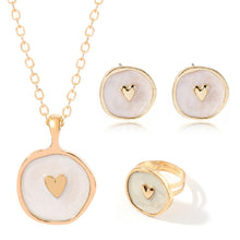 Load image into Gallery viewer, Ladies White Heart Celestial Pendant Necklace Earring Ring 4Pc Set