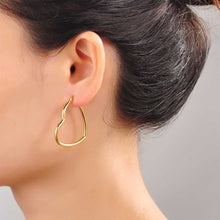 Load image into Gallery viewer, Bold Gold Silver Stainless Steel Heart Shape Hoop Earrings