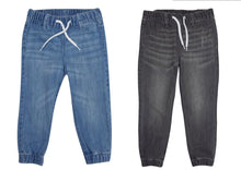 Load image into Gallery viewer, Boys Blue Grey Elasticated Waist Cotton Rich Crinkle Wash Denim Jeans