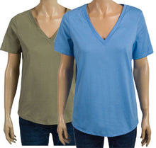 Load image into Gallery viewer, Ladies Plain Pure Cotton V Neck Short Sleeve Tee Shirt Jersey Top