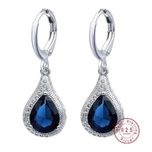 Load image into Gallery viewer, Ladies 925 Silver Sterling Crystal Blue Zircon Dangle Earrings