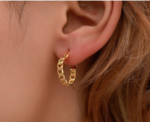 Load image into Gallery viewer, Ladies Gold Plated Cutout Chain Link Creole Huggie Earrings