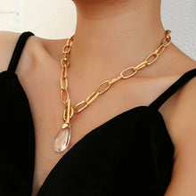 Load image into Gallery viewer, Gold Plated Chunky Link Chain &amp; Transparent Crystal Water Drop Pendant

