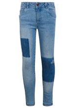 Load image into Gallery viewer, Girls Blue Two Tone Effect Distressed Adjustable Waist Stretch Denim Jeans