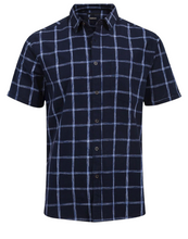 Load image into Gallery viewer, Mens Navy Pure Cotton Check Short sleeve Shirt