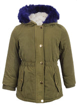 Load image into Gallery viewer, Baby Girls Minoti Olive Green Parka Faux Fur Trim Hooded Winter Jacket