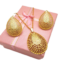 Load image into Gallery viewer, Ladies Gold Cutout Tree Overgilde Oval Pendant Earrings Chain Necklace Set