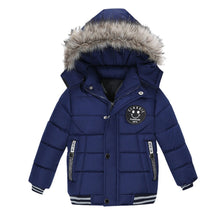 Load image into Gallery viewer, Navy Faux Furry Trim Detachable Hood Fleece Lined Padded Winter Coat
