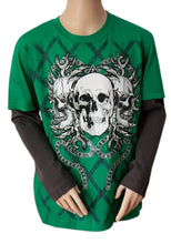 Load image into Gallery viewer, Boys Flipback Green Skull Print T-shirt
