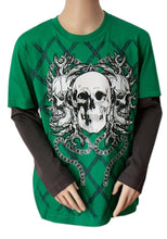 Load image into Gallery viewer, Boys Flipback Green Skull Print T-shirt