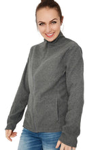 Load image into Gallery viewer, Ladies Grey Full Zip Long Sleeve Soft Fleece Cardigan