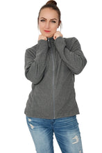 Load image into Gallery viewer, Ladies Grey Full Zip Long Sleeve Soft Fleece Cardigan