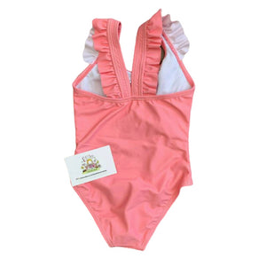 Girls Pink Seahorse Print Swimming Costume