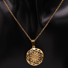 Load image into Gallery viewer, Gold Flower Of Life Stainless Steel Hollow Earring Pendant Necklace Set