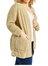 Load image into Gallery viewer, Ladies Chunky Knit Open Flap Collar Neck Front Pocket Cardigan