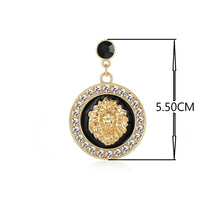 Load image into Gallery viewer, Round 18K Gold Plated Lion Head Rhinestone Dangle Stud Earrings