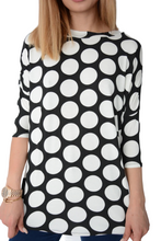 Load image into Gallery viewer, Ladies White & Black Circle Print stretchy Oversize Top