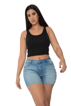 Load image into Gallery viewer, Ladies Indigo Mid Rise Stretchy Cotton Denim Jeans Summer Shorts