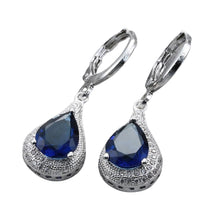 Load image into Gallery viewer, Ladies 925 Silver Sterling Crystal Blue Zircon Dangle Earrings
