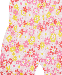 Girls Bright Multi Floral Print Cotton Elasticated Waist Playsuit.