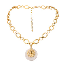 Load image into Gallery viewer, Ladies Gold Plated Round Shell Lotus Pendant Chunky Round Link Chain Necklace