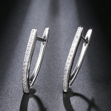 Load image into Gallery viewer, Ladies Small V Shape Cubic Zirconia Geometric Hoop Earrings