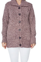 Load image into Gallery viewer, Ladies Purple Marl Patterned Knitted Button Down Cardigan