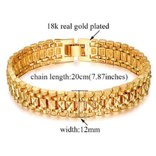 Load image into Gallery viewer, Unisex 18K Gold Plated Carved Link Pattern 7.1&quot; Thick Layered Bracelet
