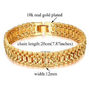 Unisex 18K Gold Plated Carved Link Pattern 7.1" Thick Layered Bracelet