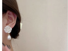 Load image into Gallery viewer, Elegant Pearl White Rose Flower Drop Dangling Earrings