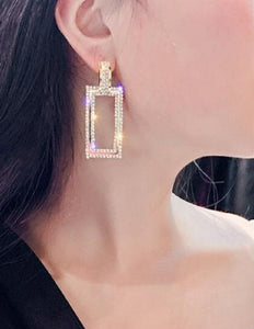 Ladies Big Geometric Rectangular Crystal Dangle Drop Earrings