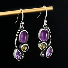 Load image into Gallery viewer, Ladies Vintage 925 Silver Purple Moonstone Leaf Spiral Drop Earring