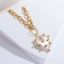 Load image into Gallery viewer, Ladies Gold Plated Chunky Round Link Chain & Irregular Pokey Pearl Heart Pendant