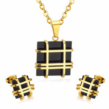 Load image into Gallery viewer, Ladies Gold Silver Stainless Steel Geometry Square Shape Earrings Necklace Set