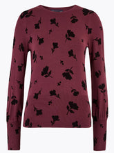 Load image into Gallery viewer, Ladies Dark Red Floral Print Super Soft Long Sleeve Jumper