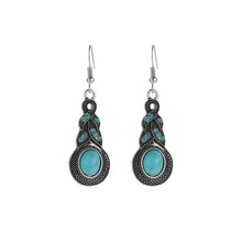 Load image into Gallery viewer, Ladies Ethnic Tibetan Silver Turquoise Crystal Dangling Earrings & Necklace set