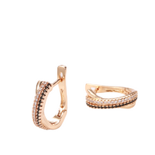 Load image into Gallery viewer, Ladies Rose Gold U Shape Crystals Inlay Natural Black White Zircon Clip Earrings