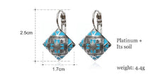 Load image into Gallery viewer, Ladies Silver Blue Enamel Retro Square Dangle Hook Earrings