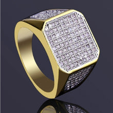 Load image into Gallery viewer, Mens 18K Gold Plated Micropave Square Ring