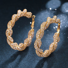 Load image into Gallery viewer, Ladies Gold Round Chunky Twist Crystal Sparkly Hoop Earrings