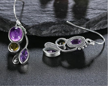 Load image into Gallery viewer, Ladies Vintage 925 Silver Purple Moonstone Leaf Spiral Drop Earring