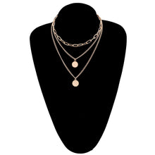 Load image into Gallery viewer, Ladies 18K Gold Plated Coin letter Pendants 3 Tier Link Layered Chain Necklace