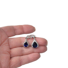 Load image into Gallery viewer, Ladies 925 Silver Sterling Crystal Blue Zircon Dangle Earrings