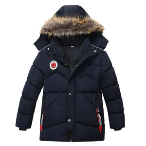Kids Girls Boys Faux Furry Trim Detachable Hood Winter Coat
