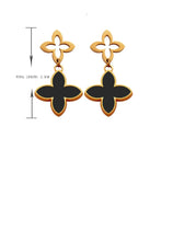 Load image into Gallery viewer, Ladies Black Gold Hypoallergenic Stainless Steel Four Leaf Clover Stud Earrings