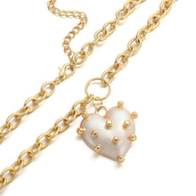 Load image into Gallery viewer, Ladies Gold Plated Chunky Round Link Chain & Irregular Pokey Pearl Heart Pendant